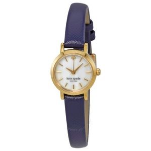 Kate Spade GoldToned Tiny Metro Watch Mother of Pearl Dial Blue Saffiano Leather